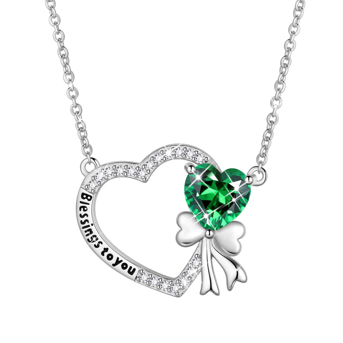 925 Sterling Silver Heart Birthstone Necklace, Bow Knot Pendant Christmas Birthday Anniversary Jewelry Gift for Women Mom