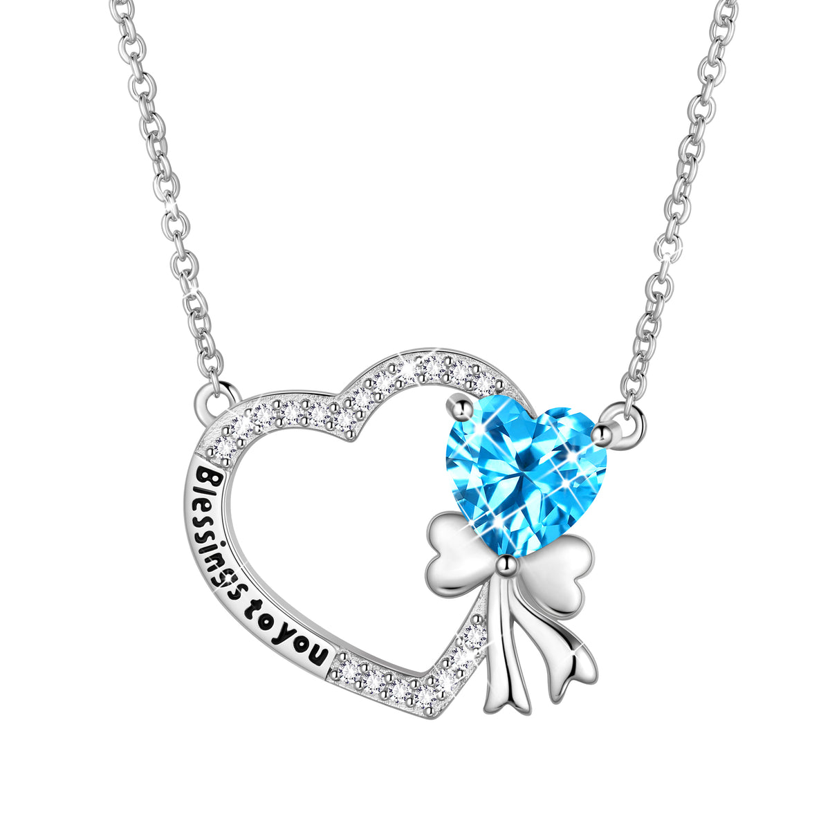 925 Sterling Silver Heart Birthstone Necklace, Bow Knot Pendant Christmas Birthday Anniversary Jewelry Gift for Women Mom
