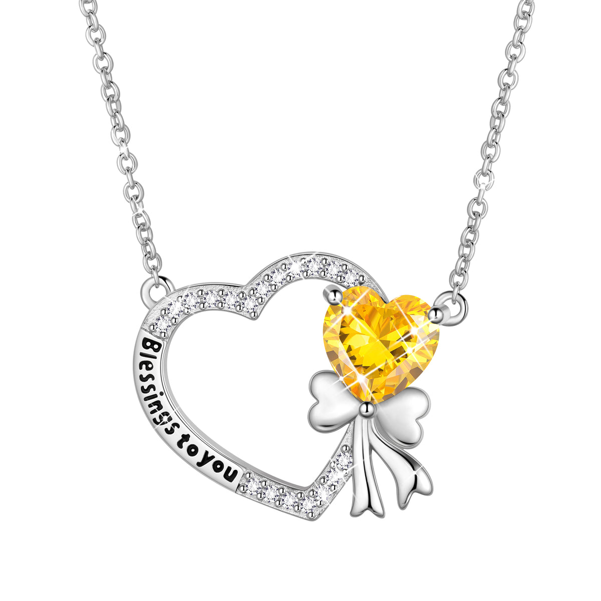 925 Sterling Silver Heart Birthstone Necklace, Bow Knot Pendant Christmas Birthday Anniversary Jewelry Gift for Women Mom