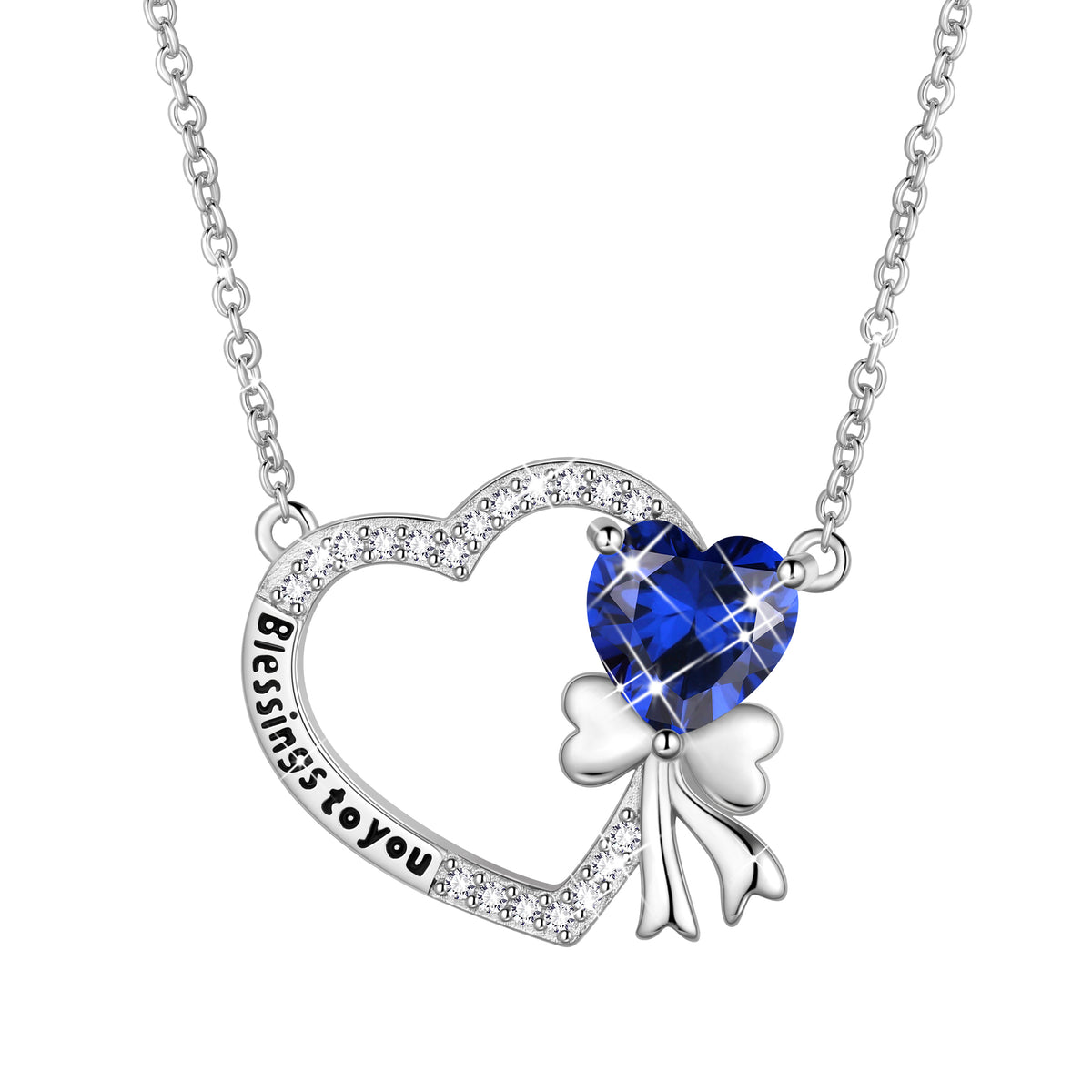 925 Sterling Silver Heart Birthstone Necklace, Bow Knot Pendant Christmas Birthday Anniversary Jewelry Gift for Women Mom