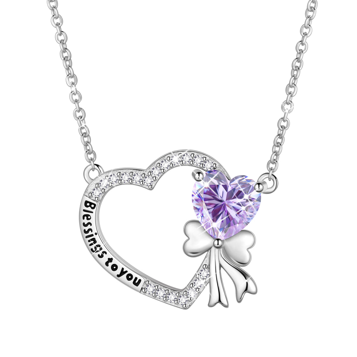 925 Sterling Silver Heart Birthstone Necklace, Bow Knot Pendant Christmas Birthday Anniversary Jewelry Gift for Women Mom