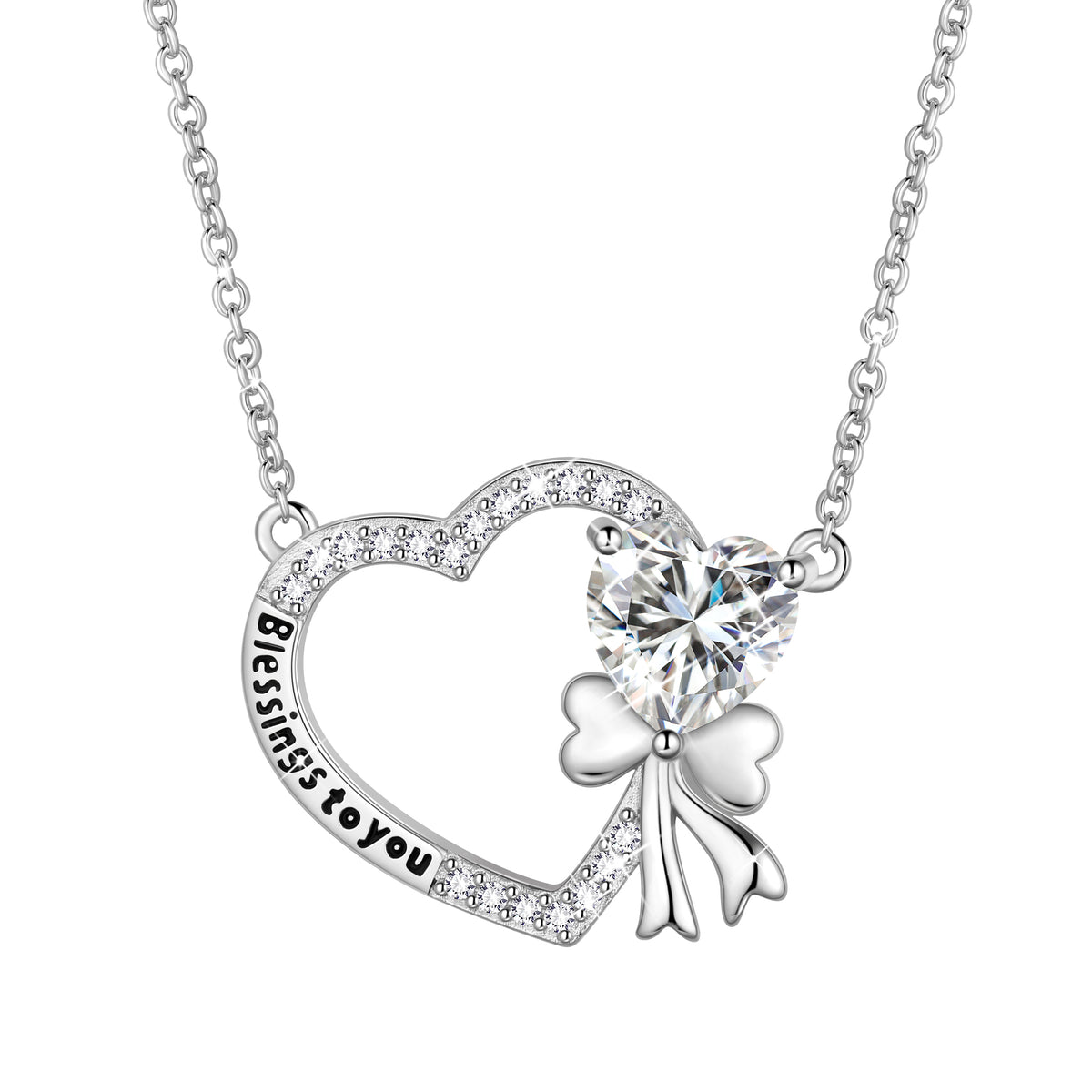 925 Sterling Silver Heart Birthstone Necklace, Bow Knot Pendant Christmas Birthday Anniversary Jewelry Gift for Women Mom