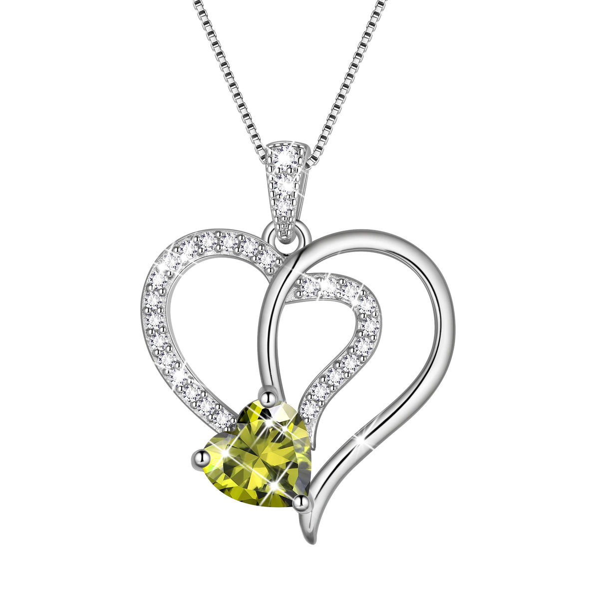 Fasjewly 18K White Gold Plated Heart Necklace for Women,CZ Heart Birthstone Pendant Jewelry Gift for Wife Mom Girlfriend,Valentine's Day Mother's Day Birthday Anniversary Gift