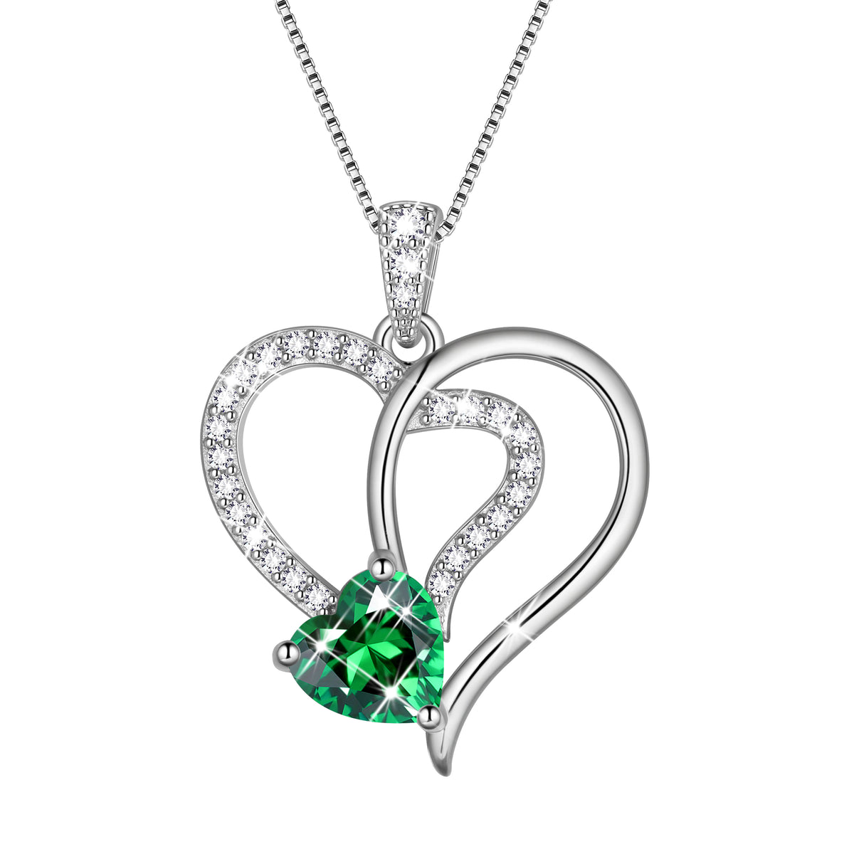 Fasjewly 18K White Gold Plated Heart Necklace for Women,CZ Heart Birthstone Pendant Jewelry Gift for Wife Mom Girlfriend,Valentine's Day Mother's Day Birthday Anniversary Gift