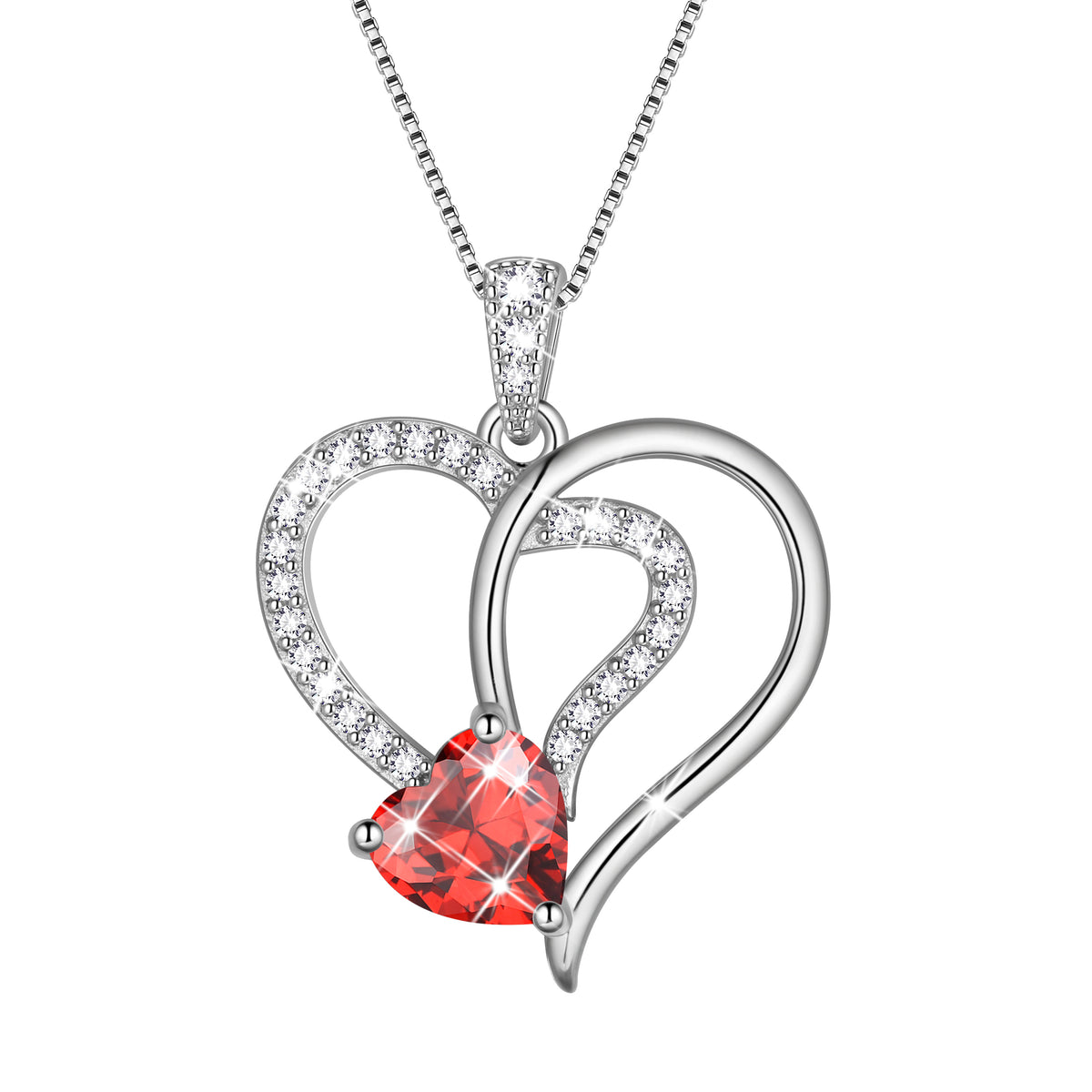 Fasjewly 18K White Gold Plated Heart Necklace for Women,CZ Heart Birthstone Pendant Jewelry Gift for Wife Mom Girlfriend,Valentine's Day Mother's Day Birthday Anniversary Gift