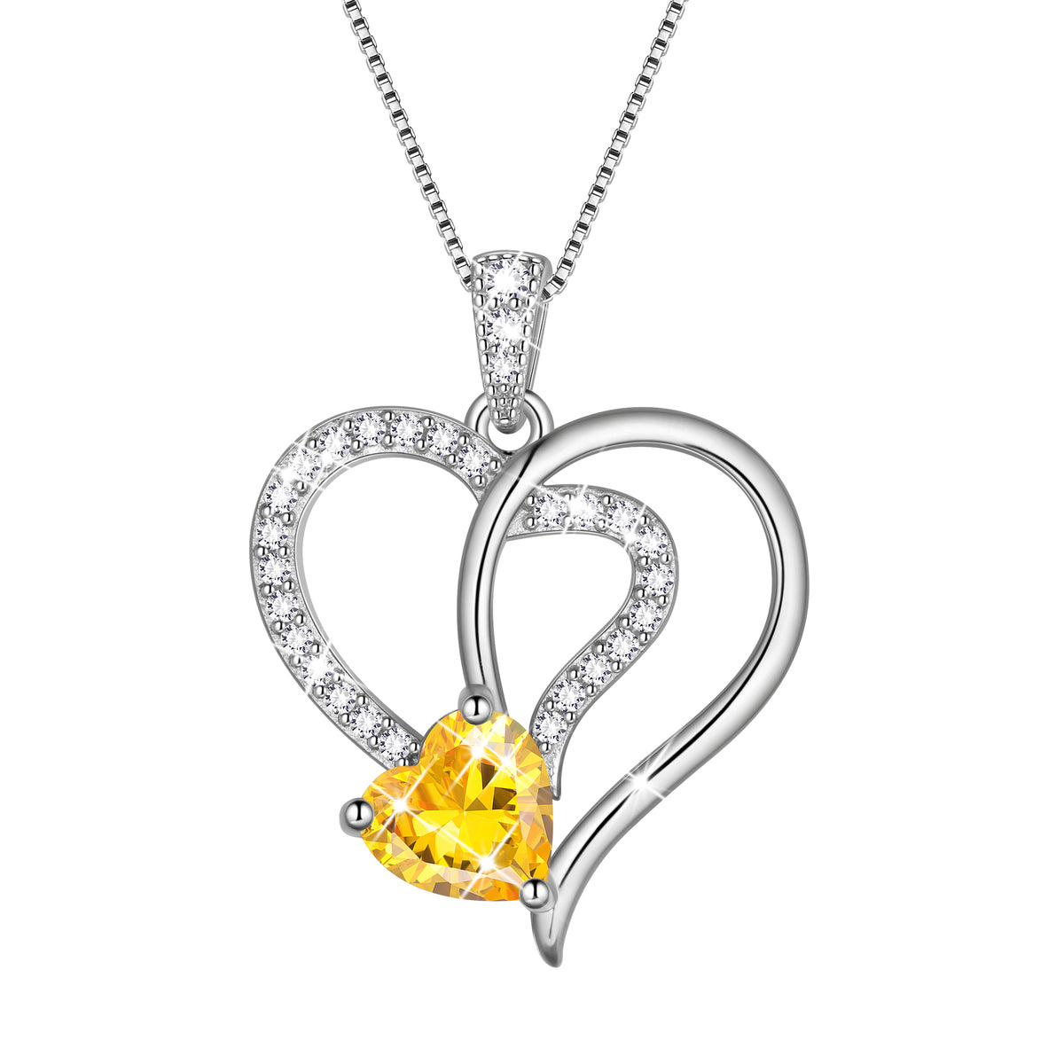 Fasjewly 18K White Gold Plated Heart Necklace for Women,CZ Heart Birthstone Pendant Jewelry Gift for Wife Mom Girlfriend,Valentine's Day Mother's Day Birthday Anniversary Gift