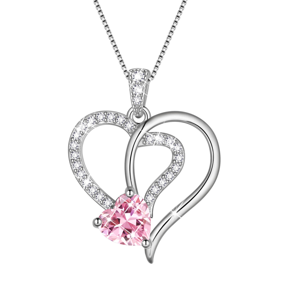 Fasjewly 18K White Gold Plated Heart Necklace for Women,CZ Heart Birthstone Pendant Jewelry Gift for Wife Mom Girlfriend,Valentine's Day Mother's Day Birthday Anniversary Gift