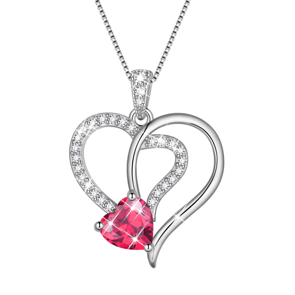 Fasjewly 18K White Gold Plated Heart Necklace for Women,CZ Heart Birthstone Pendant Jewelry Gift for Wife Mom Girlfriend,Valentine's Day Mother's Day Birthday Anniversary Gift