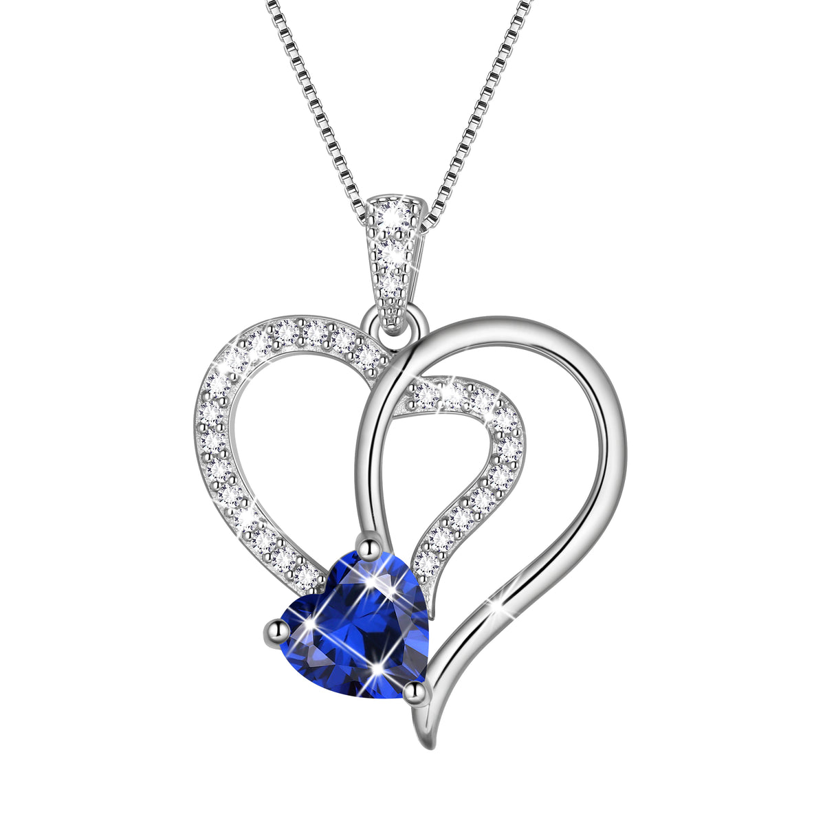 Fasjewly 18K White Gold Plated Heart Necklace for Women,CZ Heart Birthstone Pendant Jewelry Gift for Wife Mom Girlfriend,Valentine's Day Mother's Day Birthday Anniversary Gift