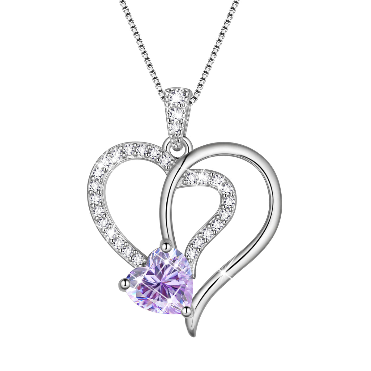 Fasjewly 18K White Gold Plated Heart Necklace for Women,CZ Heart Birthstone Pendant Jewelry Gift for Wife Mom Girlfriend,Valentine's Day Mother's Day Birthday Anniversary Gift