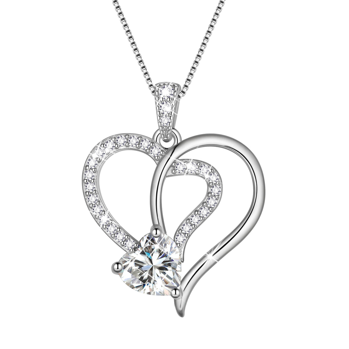 Fasjewly 18K White Gold Plated Heart Necklace for Women,CZ Heart Birthstone Pendant Jewelry Gift for Wife Mom Girlfriend,Valentine's Day Mother's Day Birthday Anniversary Gift