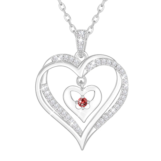 Yndra Heart Necklace for Women,S925 Sterling Silver Birthstone Pendant Butterfly Necklace,Jewelry Gift for Her Wife Mom Girlfriend, Birthday Valentine’s Day Mother’s Day Gift