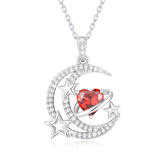 Yndra Moon Star Heart Necklace for Women,S925 Sterling Silver Birthstone Heart Pendant Jewelry Gift for Her Wife Mom Girlfriend,Birthday Valentine’s Day Mother’s Day Gift