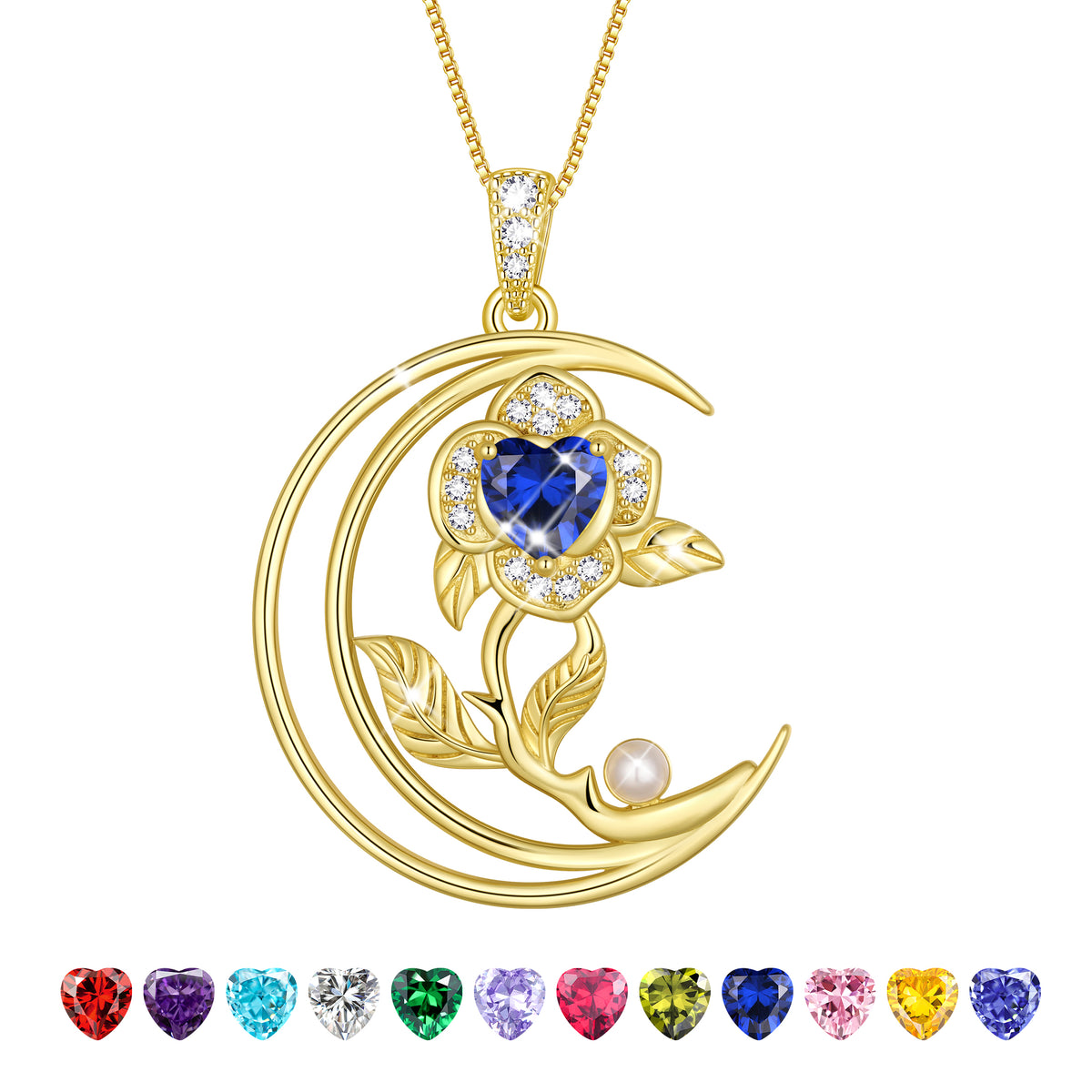 eart Flower Necklace for Women,18K White Gold Plated S925 Sterling Silver Heart Moon Birthstone Pearl Pendant Jewelry Gift for Wife Mom Girlfriend,Birthday Anniversary Gift