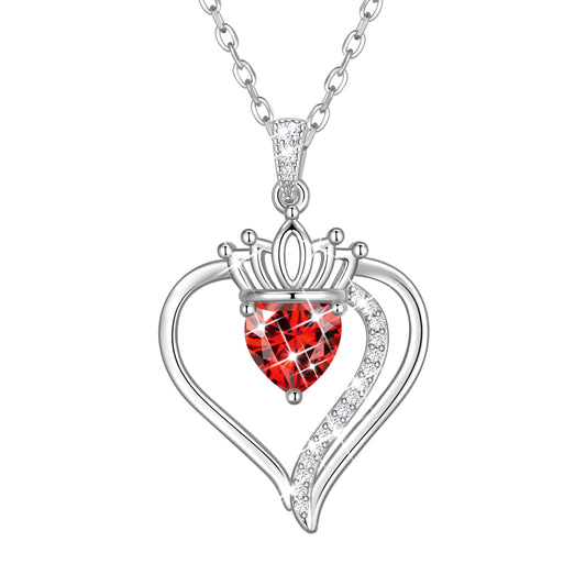 Yndra Heart Necklace for Women,S925 Sterling Silver Birthstone Crown Pendant Necklace,Jewelry Gift for Her Wife Mom Girlfriend,Birthday Valentine’s Day Mother’s Day Gift