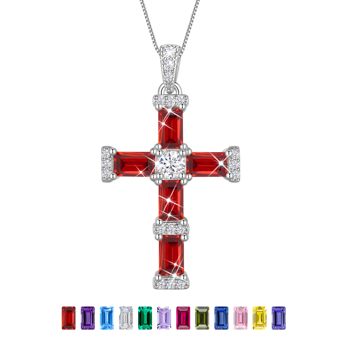 Beautlace Cross Necklace for Women,925 Sterling Silver Plated Cross Pendant,Birthstone Christian Necklace Jewelry Gift for Mom Wife Girlfriend Birthday Mother’s Day Christmas