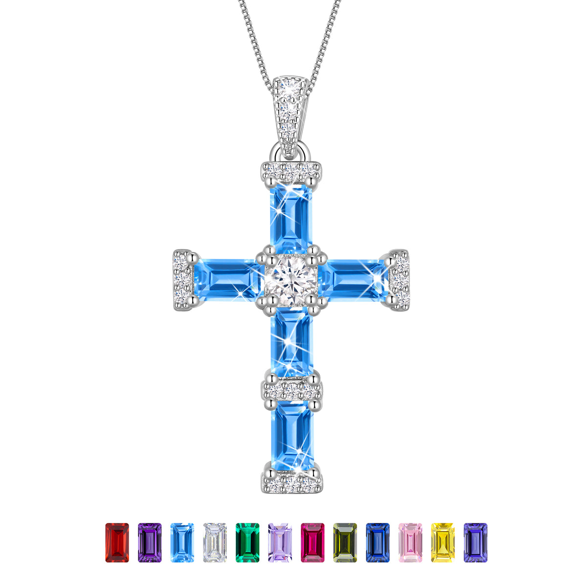 Beautlace Cross Necklace for Women,925 Sterling Silver Plated Cross Pendant,Birthstone Christian Necklace Jewelry Gift for Mom Wife Girlfriend Birthday Mother’s Day Christmas