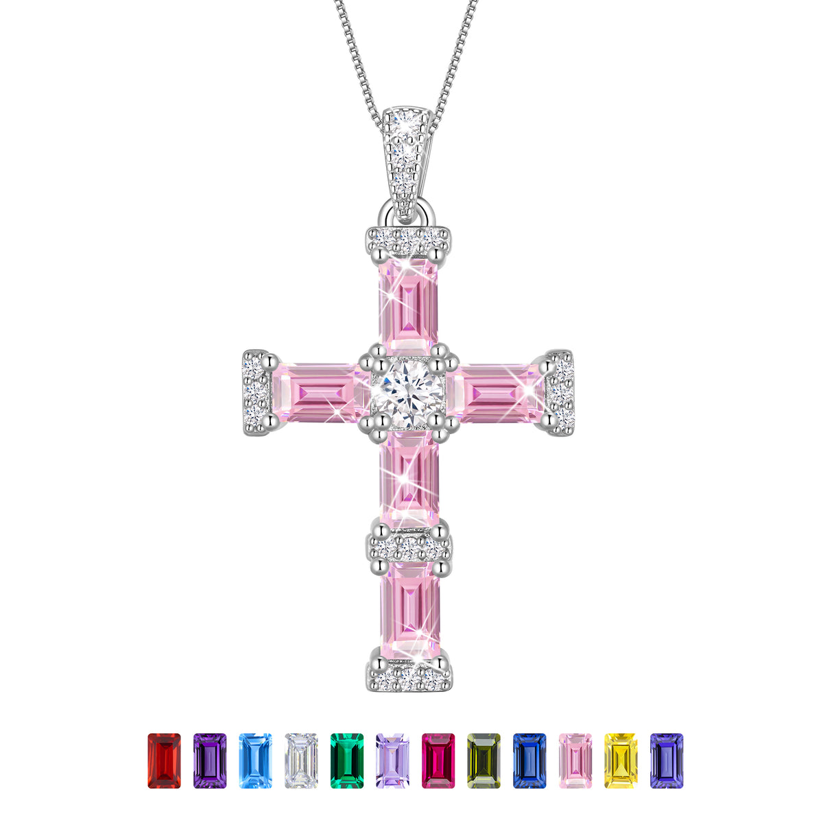 Beautlace Cross Necklace for Women,925 Sterling Silver Plated Cross Pendant,Birthstone Christian Necklace Jewelry Gift for Mom Wife Girlfriend Birthday Mother’s Day Christmas