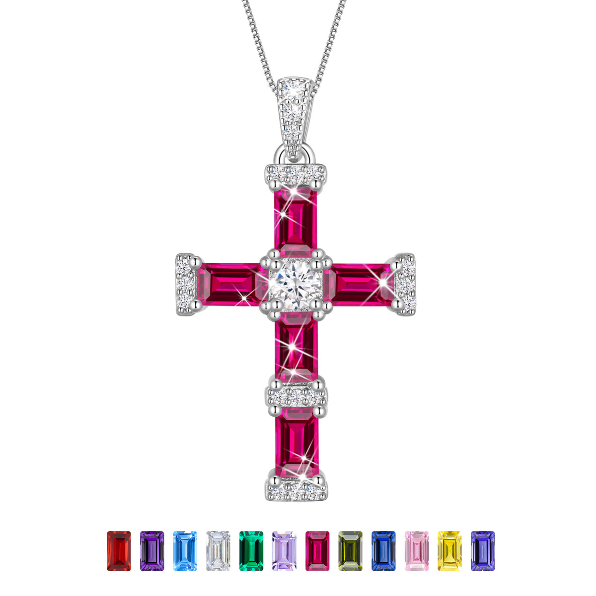 Beautlace Cross Necklace for Women,925 Sterling Silver Plated Cross Pendant,Birthstone Christian Necklace Jewelry Gift for Mom Wife Girlfriend Birthday Mother’s Day Christmas