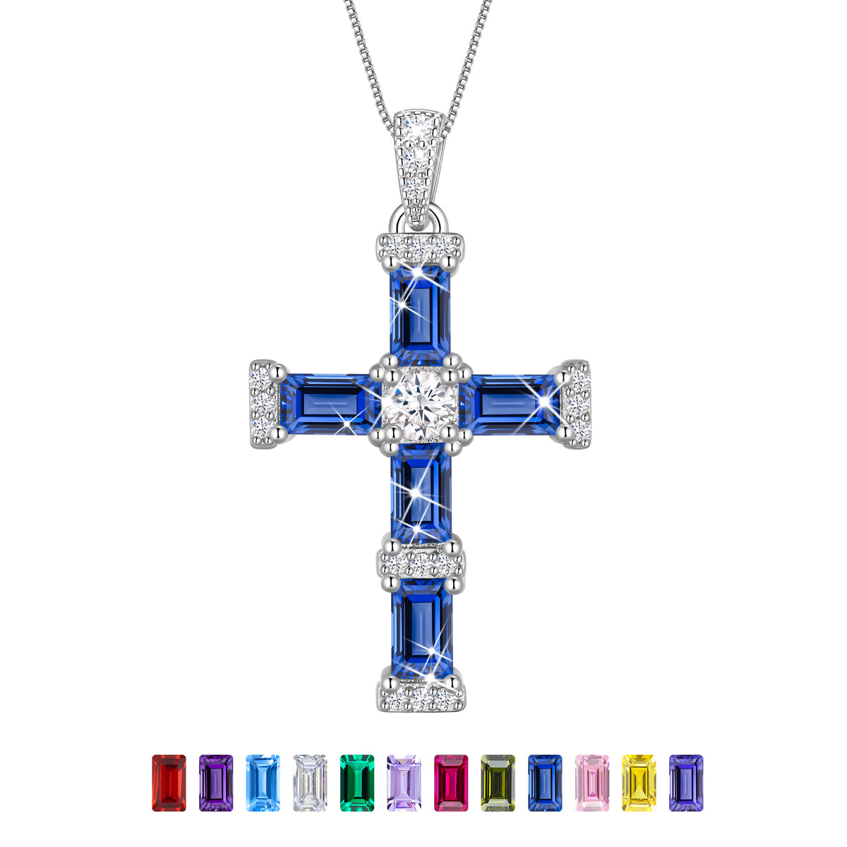 Beautlace Cross Necklace for Women,925 Sterling Silver Plated Cross Pendant,Birthstone Christian Necklace Jewelry Gift for Mom Wife Girlfriend Birthday Mother’s Day Christmas