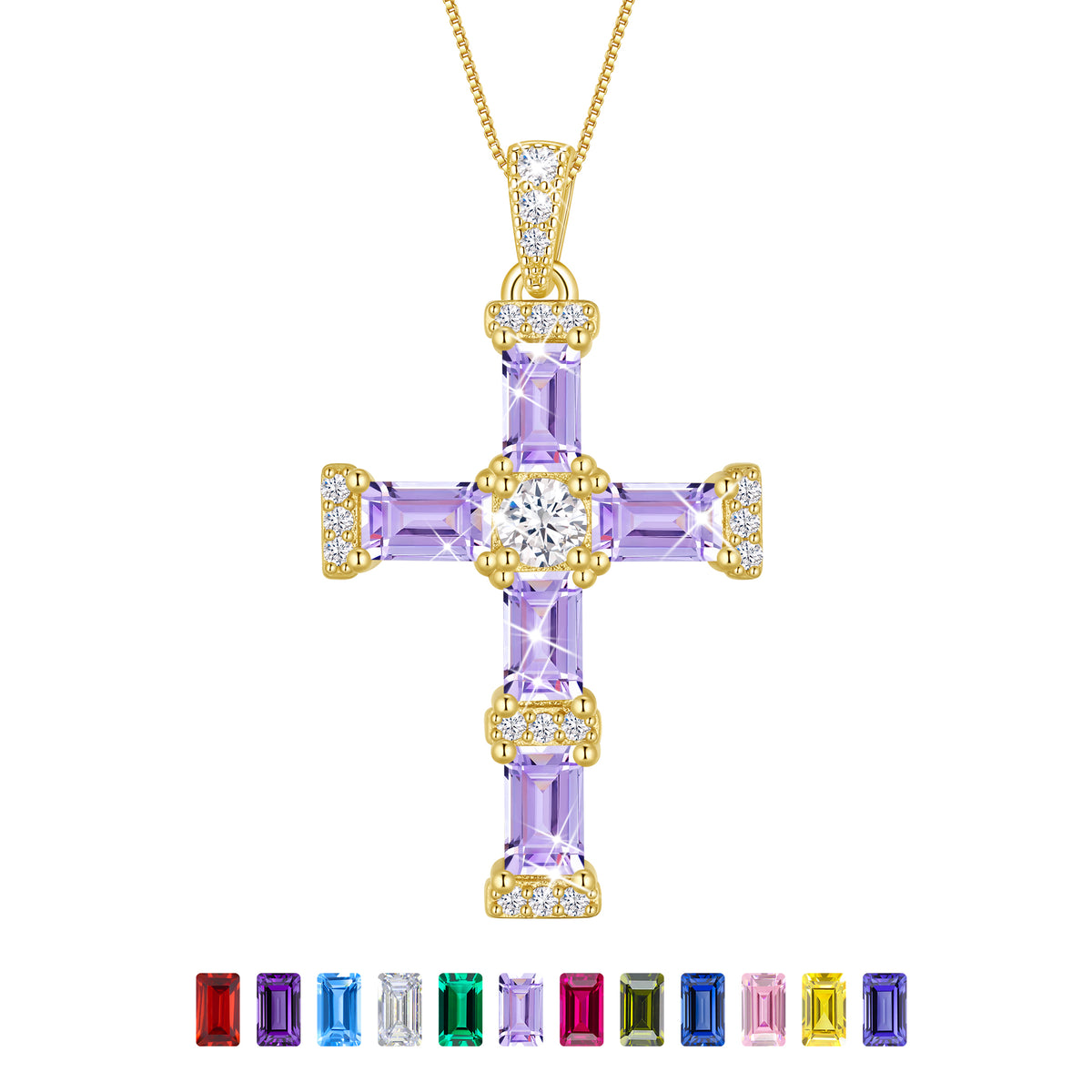 Beautlace Cross Necklace for Women,925 Sterling Silver Plated Cross Pendant,Birthstone Christian Necklace Jewelry Gift for Mom Wife Girlfriend Birthday Mother’s Day Christmas