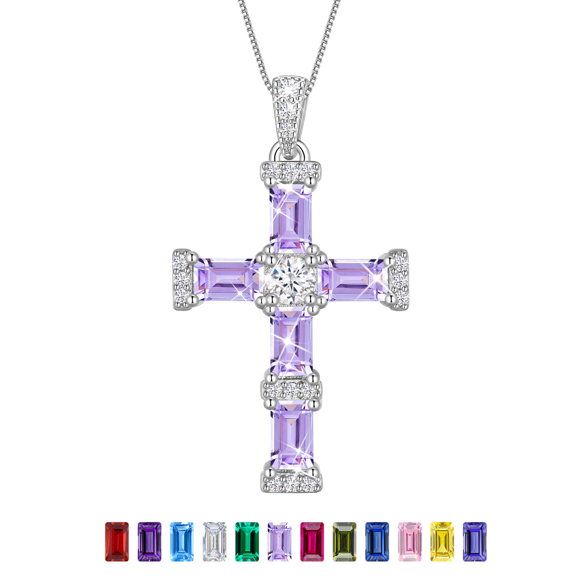 Beautlace Cross Necklace for Women,925 Sterling Silver Plated Cross Pendant,Birthstone Christian Necklace Jewelry Gift for Mom Wife Girlfriend Birthday Mother’s Day Christmas