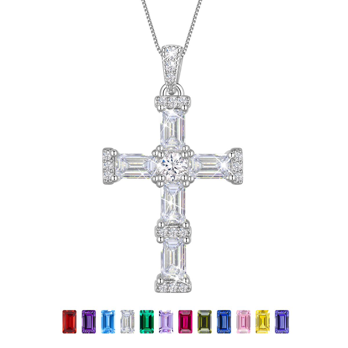 Beautlace Cross Necklace for Women,925 Sterling Silver Plated Cross Pendant,Birthstone Christian Necklace Jewelry Gift for Mom Wife Girlfriend Birthday Mother’s Day Christmas