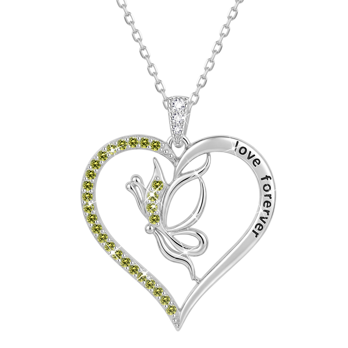 Yndra Butterfly Heart Necklace for Women,925 Sterling Silver Forever Love Pendant Birthstone Necklace,Jewelry Gift for Mom Wife Girlfriend,Birthday Anniversary Mother’s Day Gift