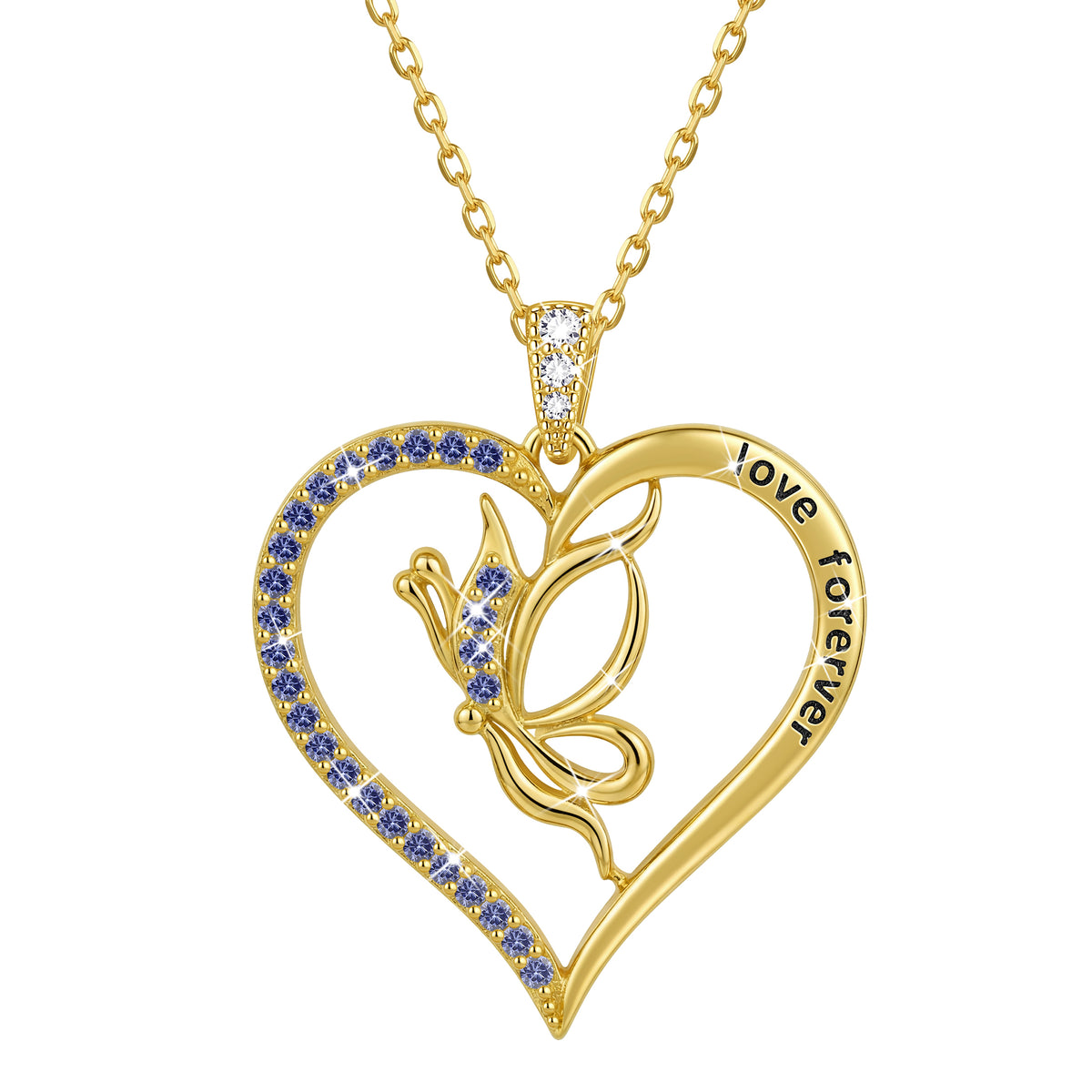Yndra Butterfly Heart Necklace for Women,925 Sterling Silver Forever Love Pendant Birthstone Necklace,Jewelry Gift for Mom Wife Girlfriend,Birthday Anniversary Mother’s Day Gift