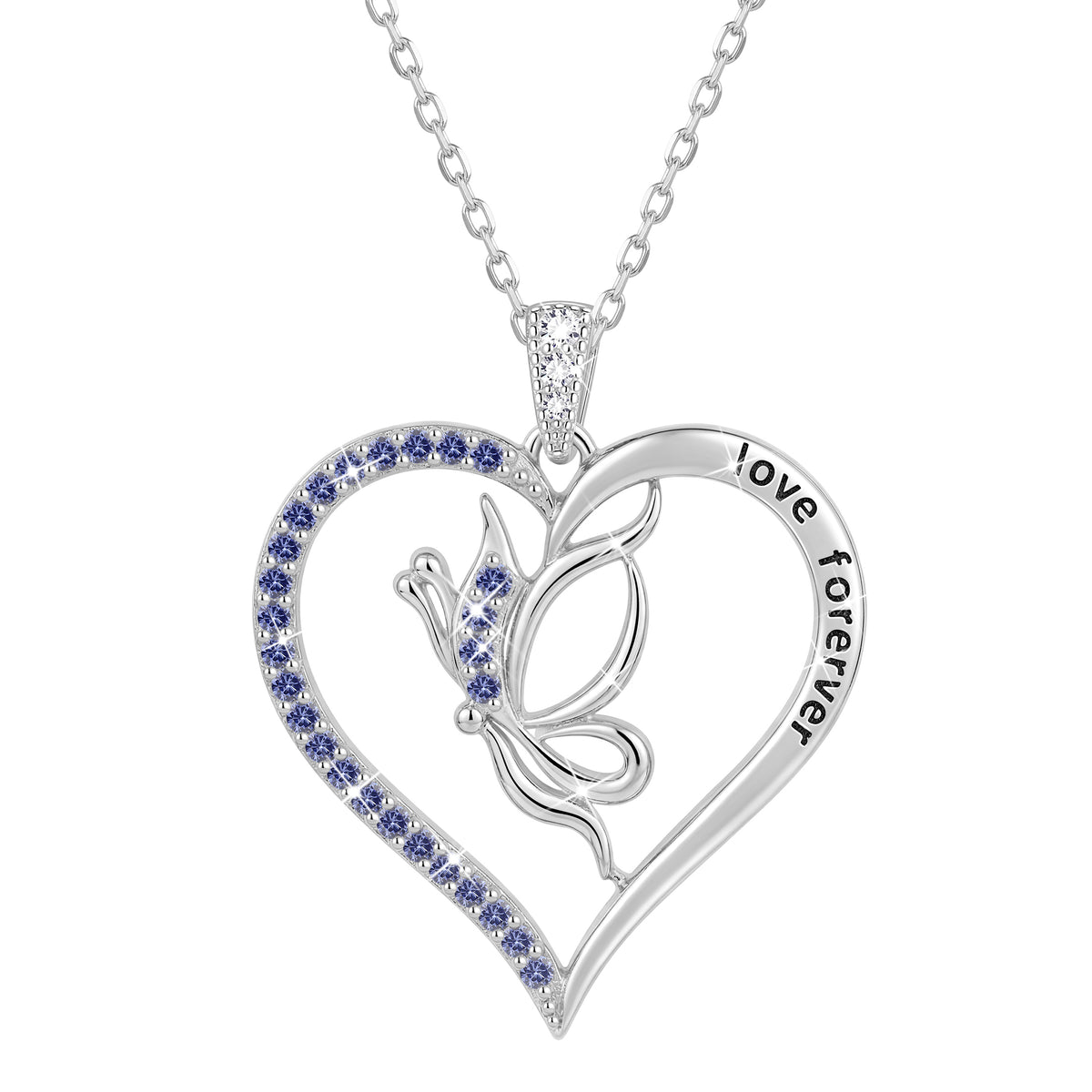 Yndra Butterfly Heart Necklace for Women,925 Sterling Silver Forever Love Pendant Birthstone Necklace,Jewelry Gift for Mom Wife Girlfriend,Birthday Anniversary Mother’s Day Gift