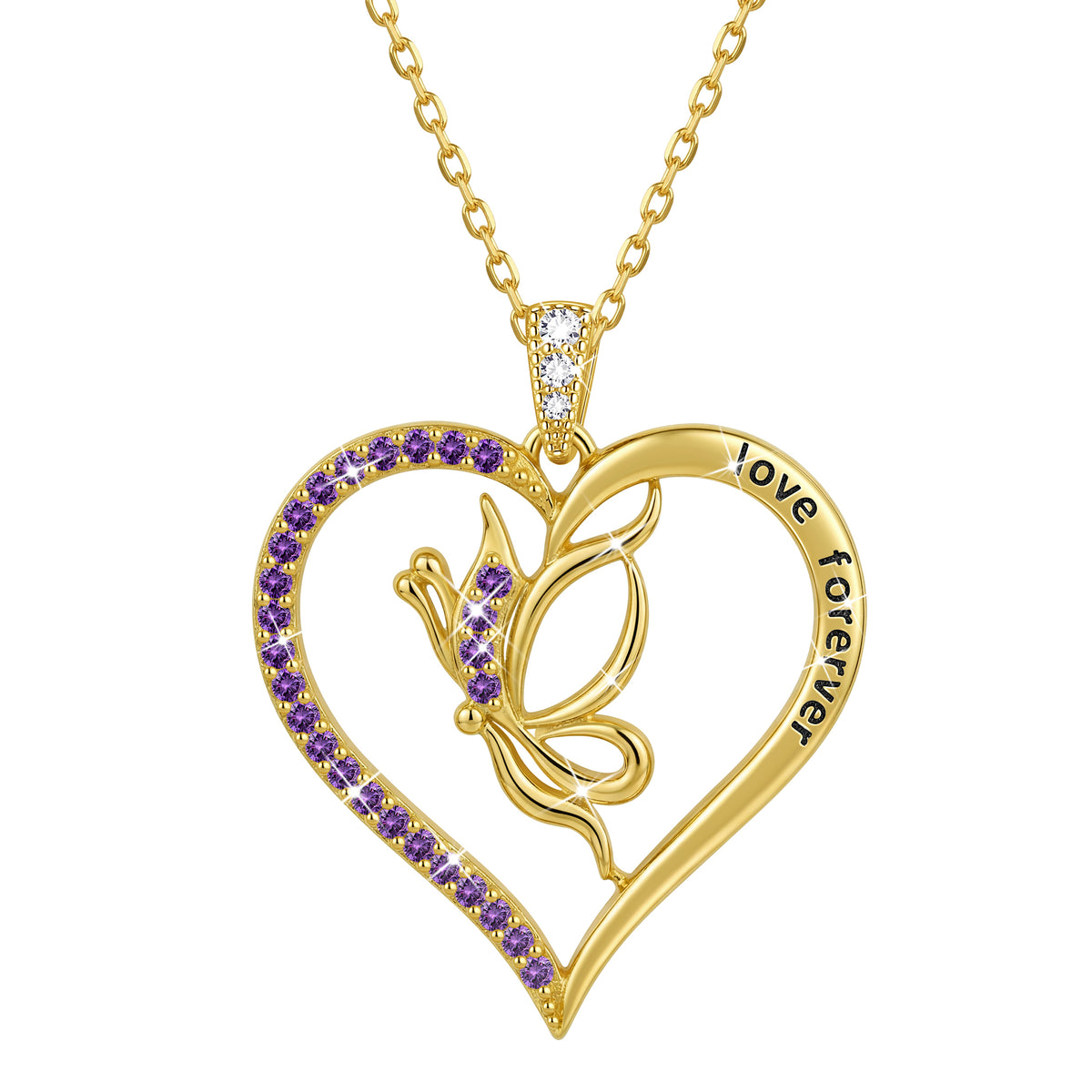 Yndra Butterfly Heart Necklace for Women,925 Sterling Silver Forever Love Pendant Birthstone Necklace,Jewelry Gift for Mom Wife Girlfriend,Birthday Anniversary Mother’s Day Gift