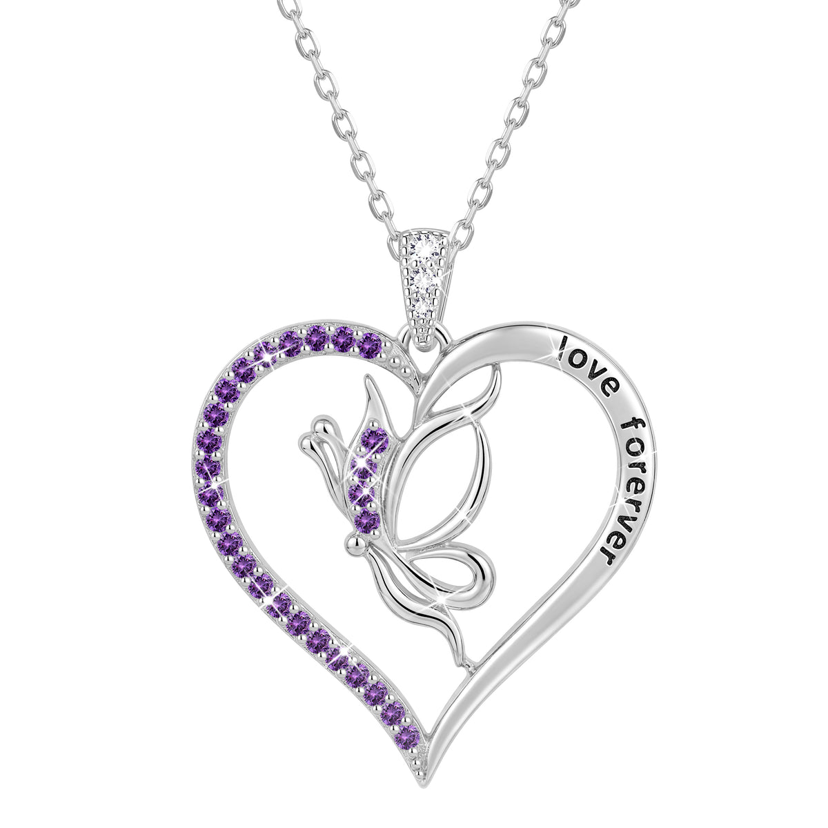 Yndra Butterfly Heart Necklace for Women,925 Sterling Silver Forever Love Pendant Birthstone Necklace,Jewelry Gift for Mom Wife Girlfriend,Birthday Anniversary Mother’s Day Gift