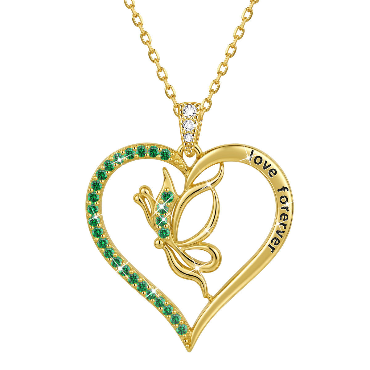 Yndra Butterfly Heart Necklace for Women,925 Sterling Silver Forever Love Pendant Birthstone Necklace,Jewelry Gift for Mom Wife Girlfriend,Birthday Anniversary Mother’s Day Gift