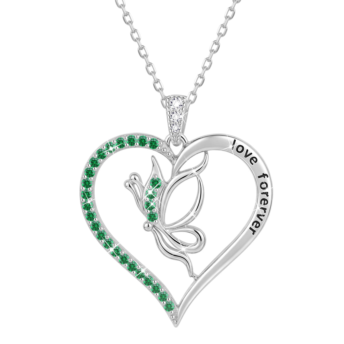 Yndra Butterfly Heart Necklace for Women,925 Sterling Silver Forever Love Pendant Birthstone Necklace,Jewelry Gift for Mom Wife Girlfriend,Birthday Anniversary Mother’s Day Gift