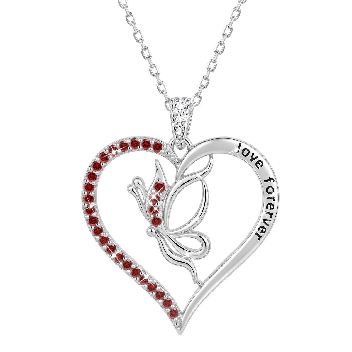 Yndra Butterfly Heart Necklace for Women,925 Sterling Silver Forever Love Pendant Birthstone Necklace,Jewelry Gift for Mom Wife Girlfriend,Birthday Anniversary Mother’s Day Gift