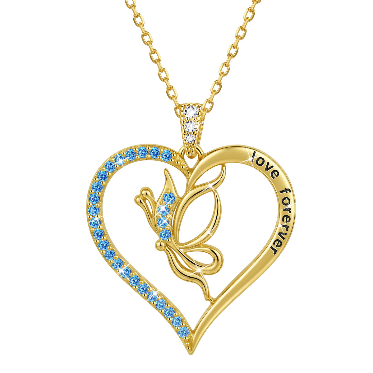 Yndra Butterfly Heart Necklace for Women,925 Sterling Silver Forever Love Pendant Birthstone Necklace,Jewelry Gift for Mom Wife Girlfriend,Birthday Anniversary Mother’s Day Gift