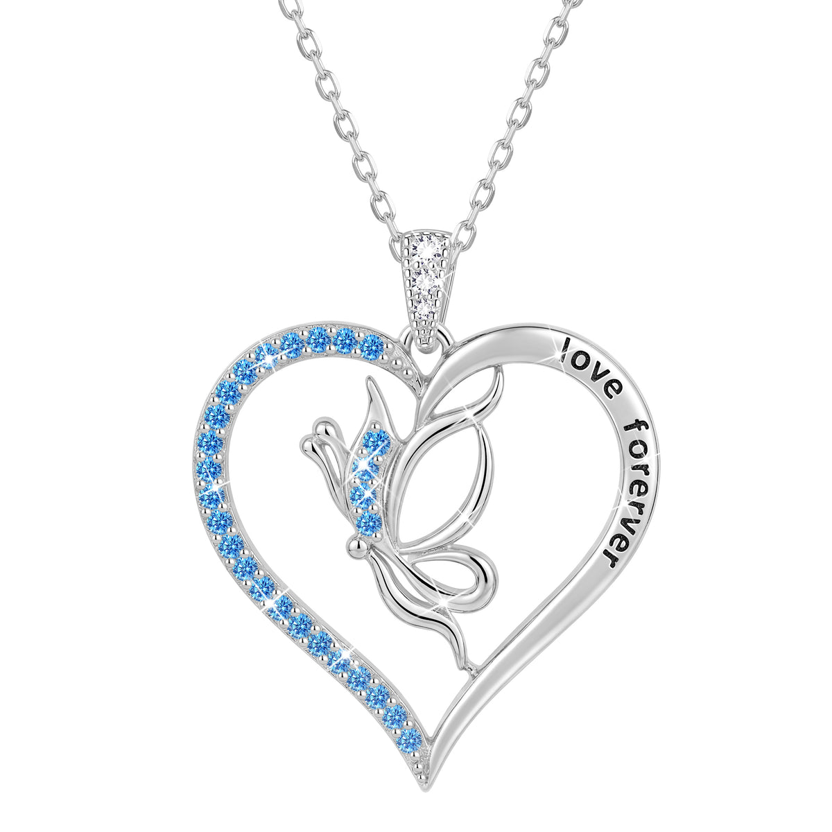 Yndra Butterfly Heart Necklace for Women,925 Sterling Silver Forever Love Pendant Birthstone Necklace,Jewelry Gift for Mom Wife Girlfriend,Birthday Anniversary Mother’s Day Gift