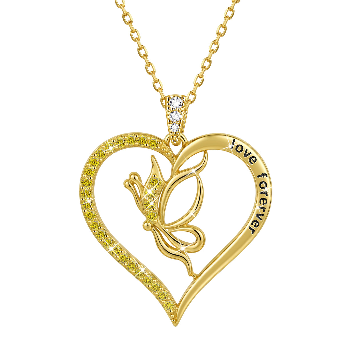 Yndra Butterfly Heart Necklace for Women,925 Sterling Silver Forever Love Pendant Birthstone Necklace,Jewelry Gift for Mom Wife Girlfriend,Birthday Anniversary Mother’s Day Gift