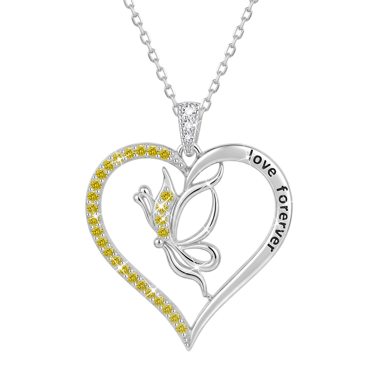 Yndra Butterfly Heart Necklace for Women,925 Sterling Silver Forever Love Pendant Birthstone Necklace,Jewelry Gift for Mom Wife Girlfriend,Birthday Anniversary Mother’s Day Gift