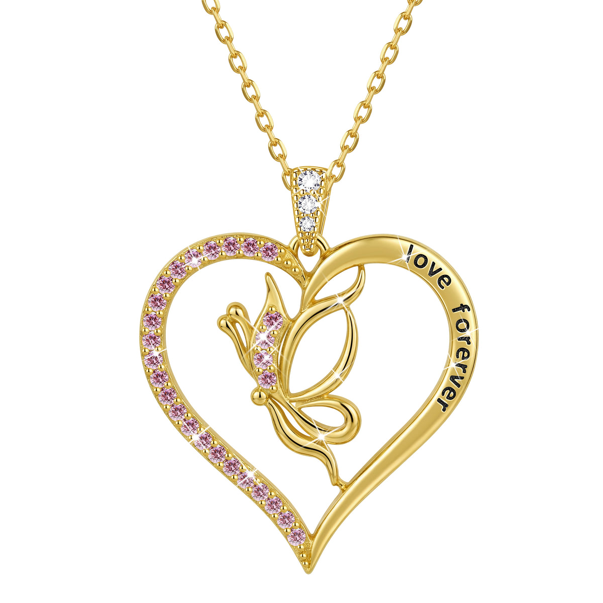 Yndra Butterfly Heart Necklace for Women,925 Sterling Silver Forever Love Pendant Birthstone Necklace,Jewelry Gift for Mom Wife Girlfriend,Birthday Anniversary Mother’s Day Gift