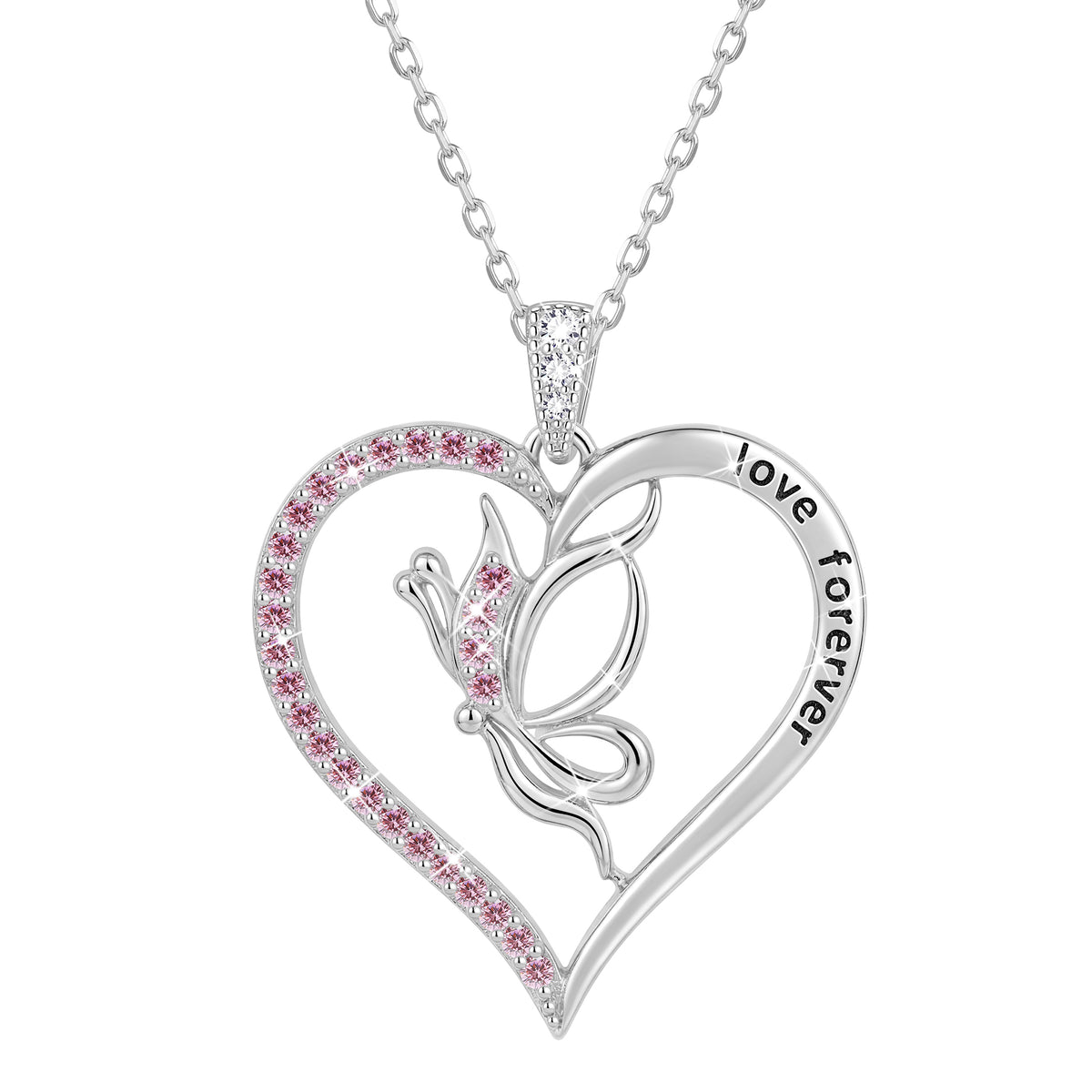 Yndra Butterfly Heart Necklace for Women,925 Sterling Silver Forever Love Pendant Birthstone Necklace,Jewelry Gift for Mom Wife Girlfriend,Birthday Anniversary Mother’s Day Gift