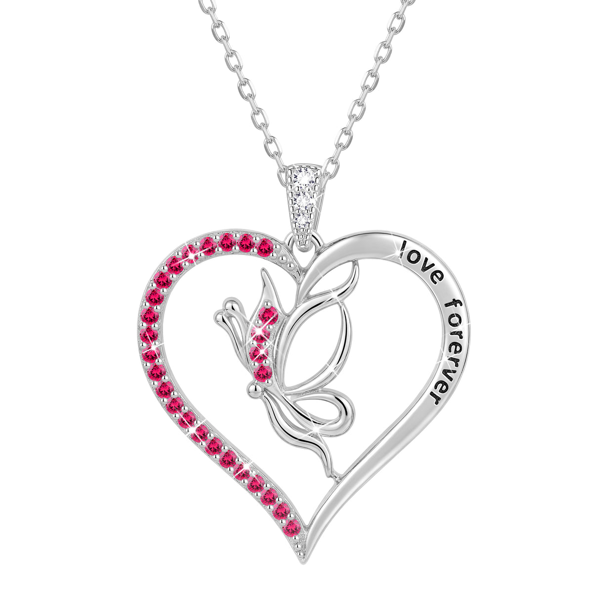 Yndra Butterfly Heart Necklace for Women,925 Sterling Silver Forever Love Pendant Birthstone Necklace,Jewelry Gift for Mom Wife Girlfriend,Birthday Anniversary Mother’s Day Gift