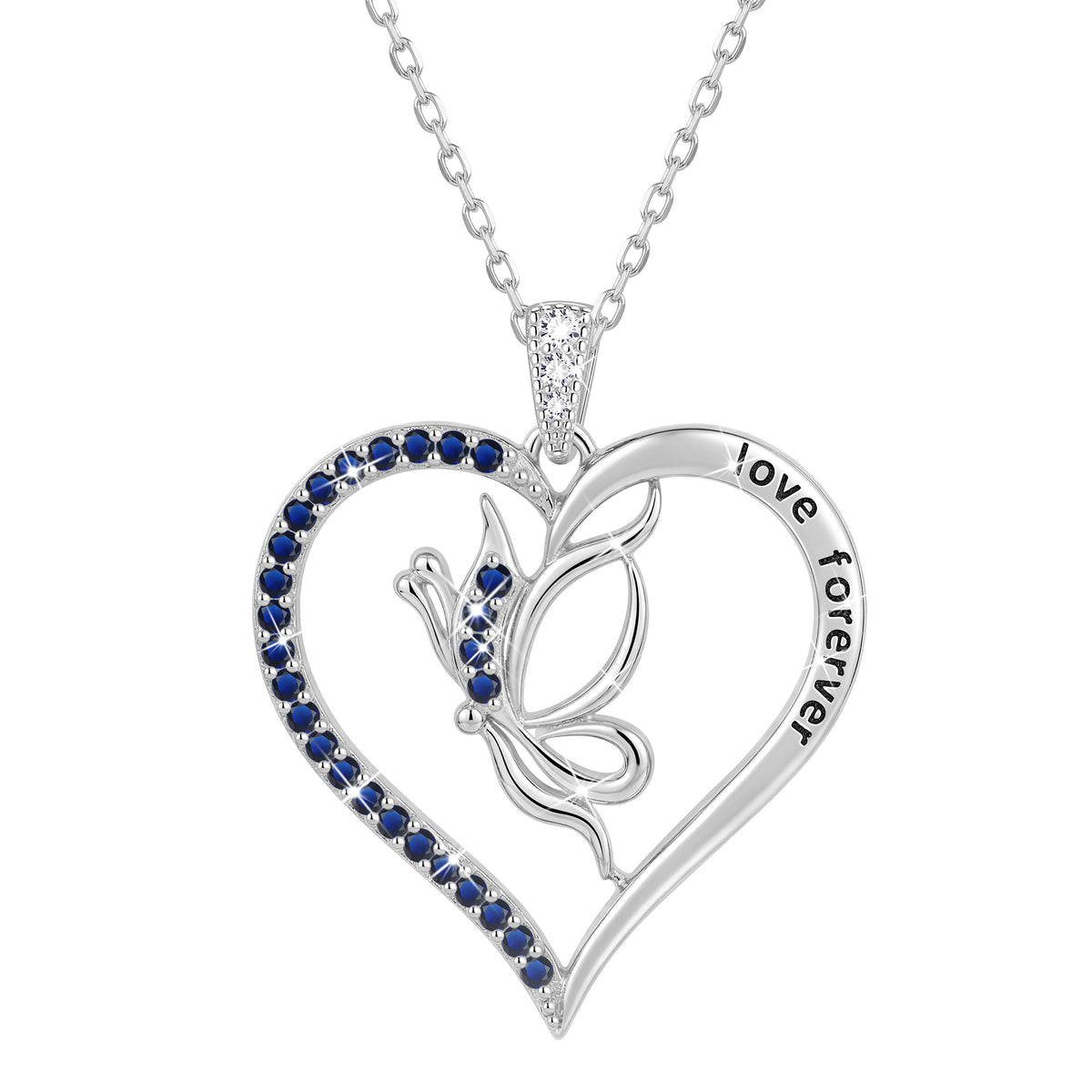 Yndra Butterfly Heart Necklace for Women,925 Sterling Silver Forever Love Pendant Birthstone Necklace,Jewelry Gift for Mom Wife Girlfriend,Birthday Anniversary Mother’s Day Gift