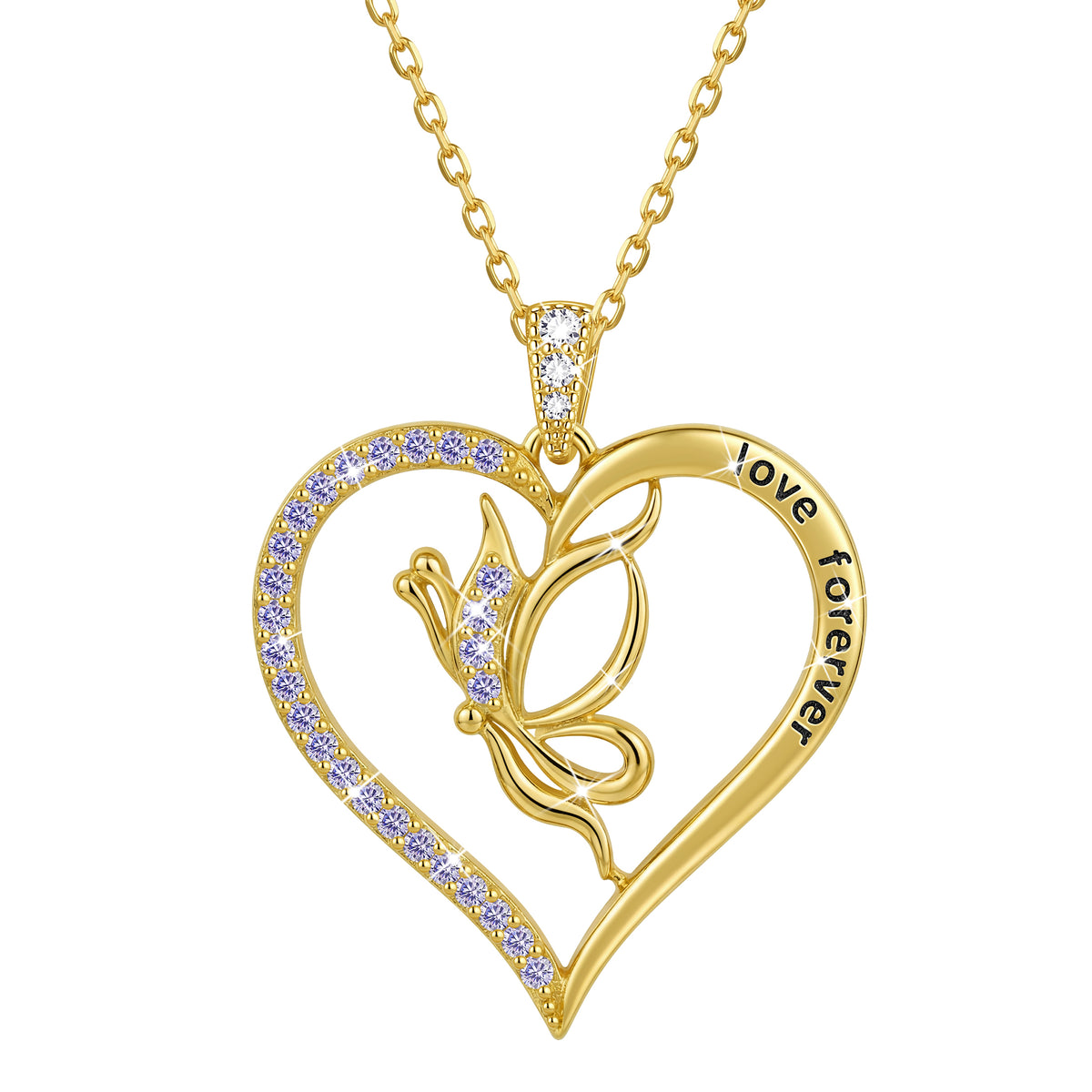 Yndra Butterfly Heart Necklace for Women,925 Sterling Silver Forever Love Pendant Birthstone Necklace,Jewelry Gift for Mom Wife Girlfriend,Birthday Anniversary Mother’s Day Gift