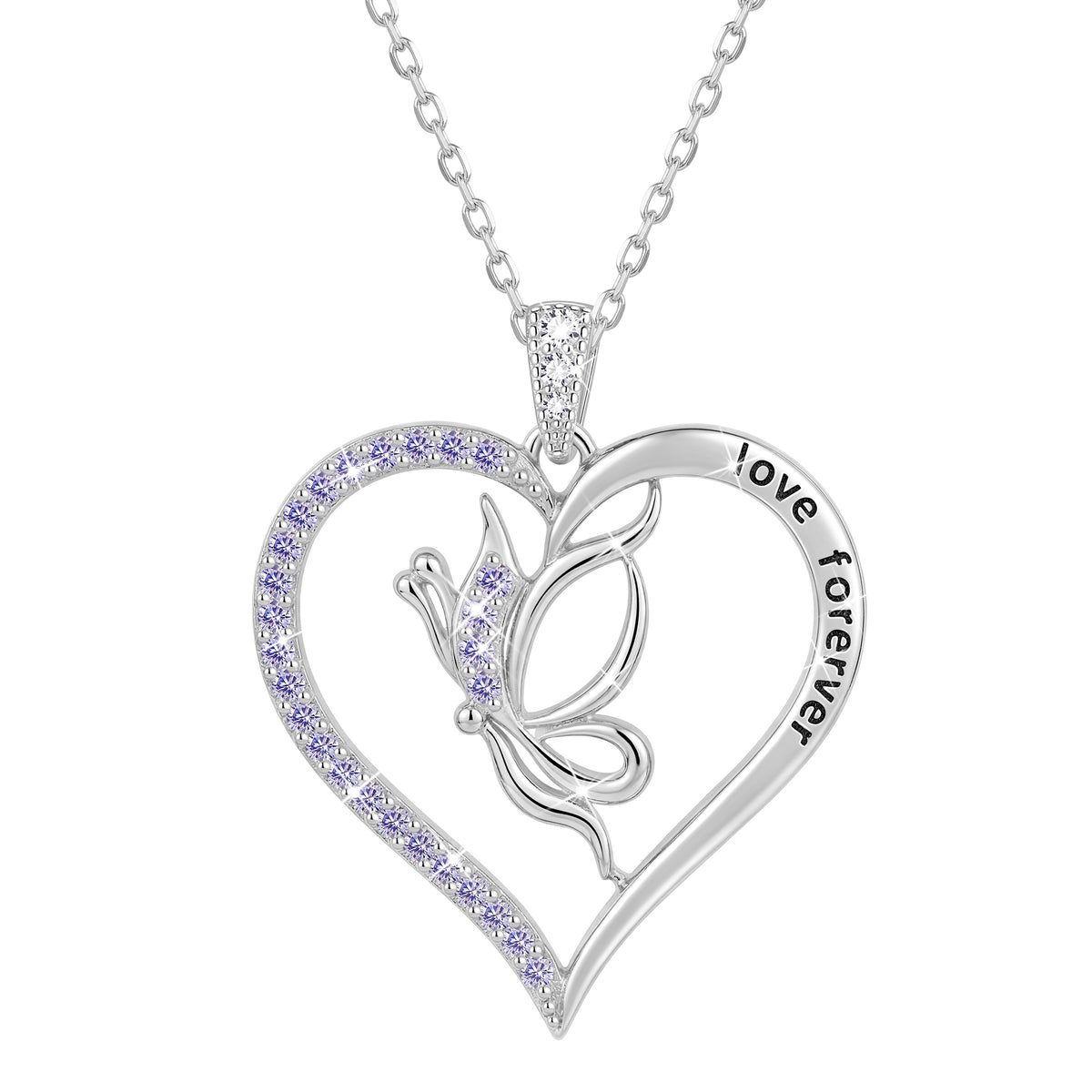 Yndra Butterfly Heart Necklace for Women,925 Sterling Silver Forever Love Pendant Birthstone Necklace,Jewelry Gift for Mom Wife Girlfriend,Birthday Anniversary Mother’s Day Gift
