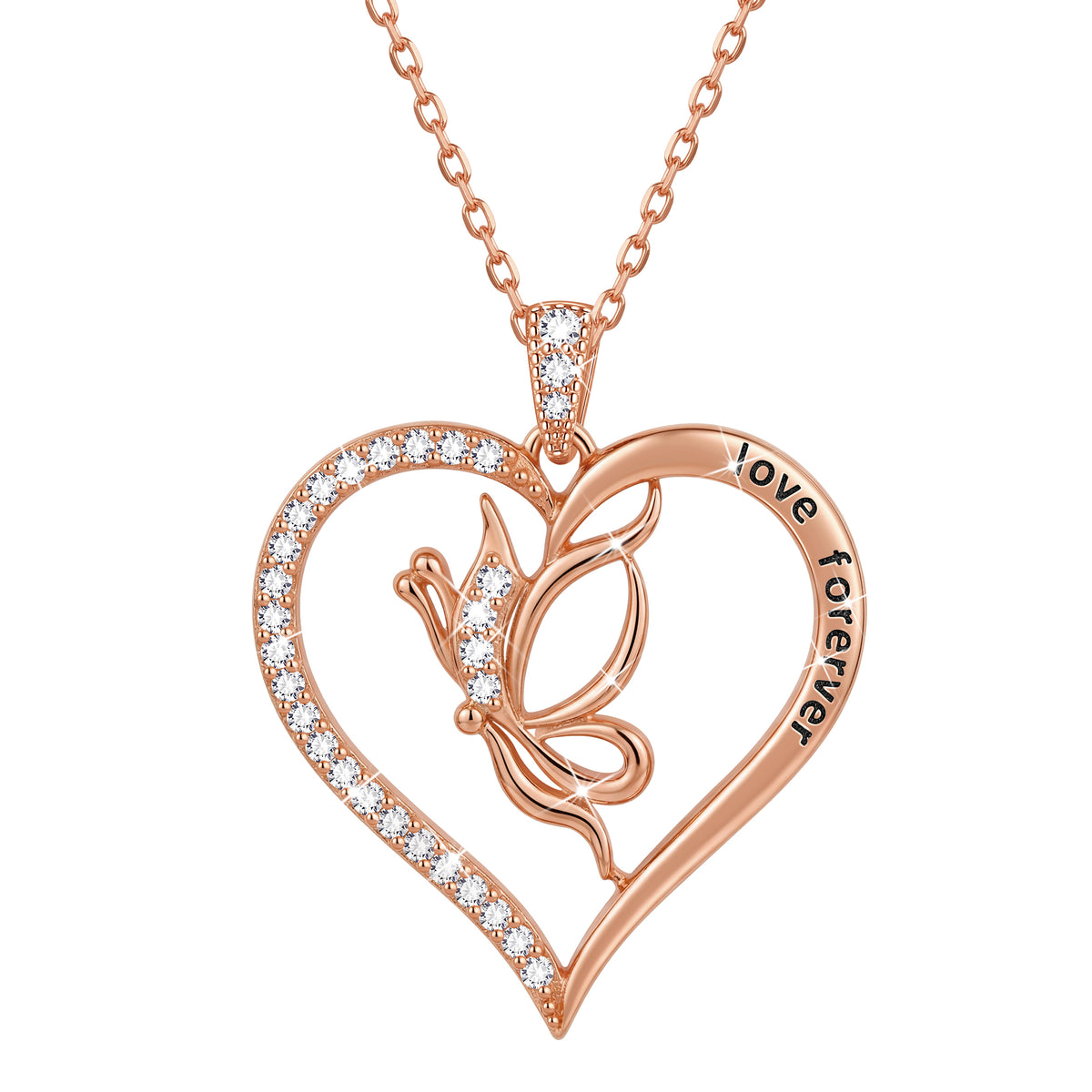 Yndra Butterfly Heart Necklace for Women,925 Sterling Silver Forever Love Pendant Birthstone Necklace,Jewelry Gift for Mom Wife Girlfriend,Birthday Anniversary Mother’s Day Gift