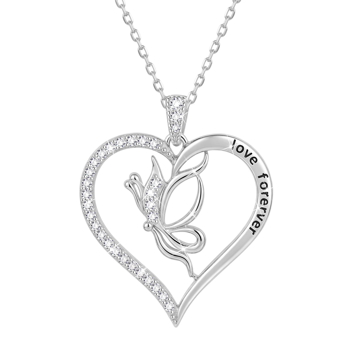 Yndra Butterfly Heart Necklace for Women,925 Sterling Silver Forever Love Pendant Birthstone Necklace,Jewelry Gift for Mom Wife Girlfriend,Birthday Anniversary Mother’s Day Gift