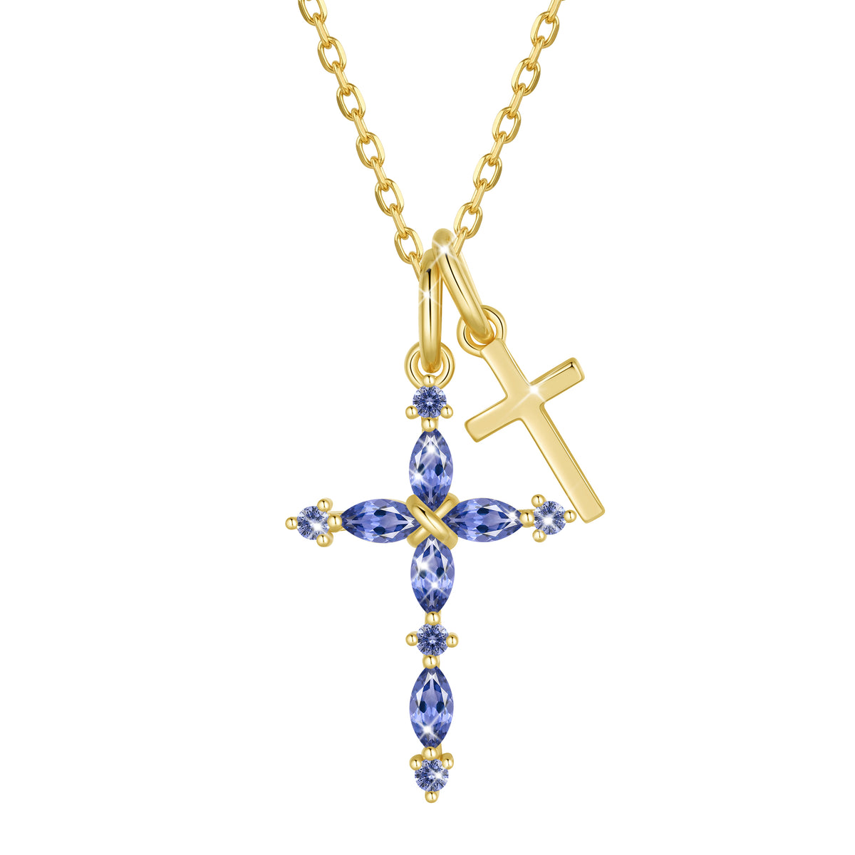 Yndra 925 Sterling Silver 3-Way Cross Necklace for Women,Detachable  Birthstone Cross Double Pendant Christian Necklace,Anniversary Birthday Jewelry Gift for Her Mom Wife Girlfriend