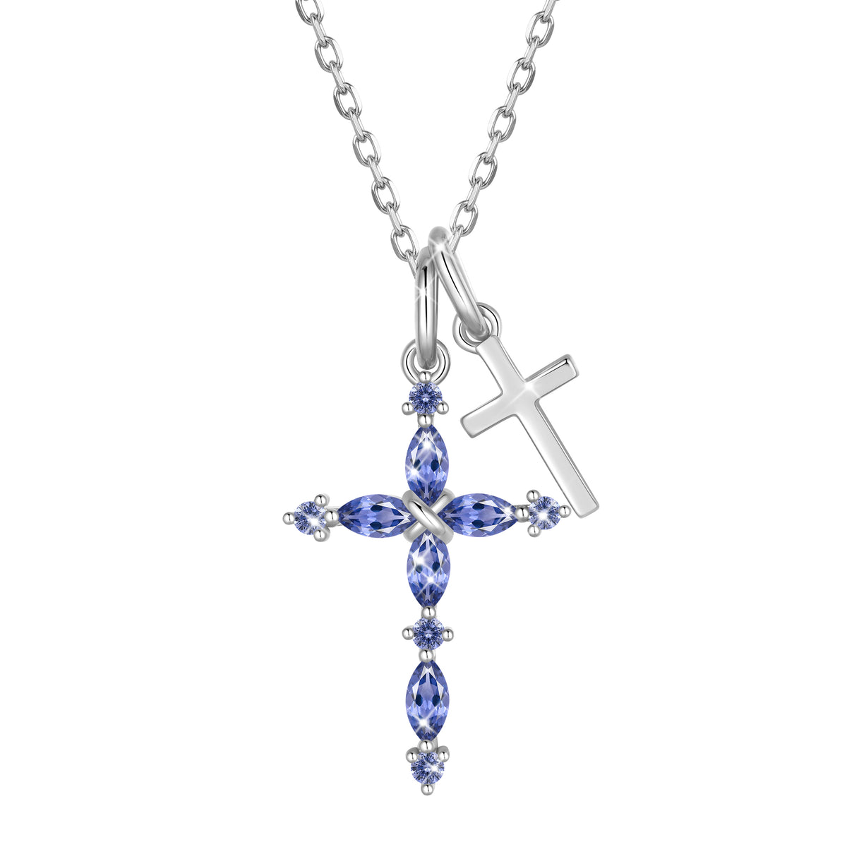Yndra 925 Sterling Silver 3-Way Cross Necklace for Women,Detachable  Birthstone Cross Double Pendant Christian Necklace,Anniversary Birthday Jewelry Gift for Her Mom Wife Girlfriend