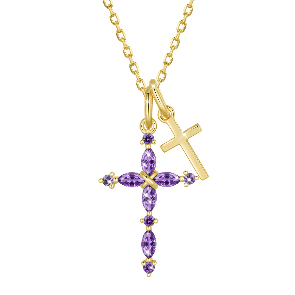 Yndra 925 Sterling Silver 3-Way Cross Necklace for Women,Detachable  Birthstone Cross Double Pendant Christian Necklace,Anniversary Birthday Jewelry Gift for Her Mom Wife Girlfriend